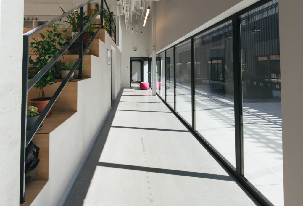 hallway with windows 